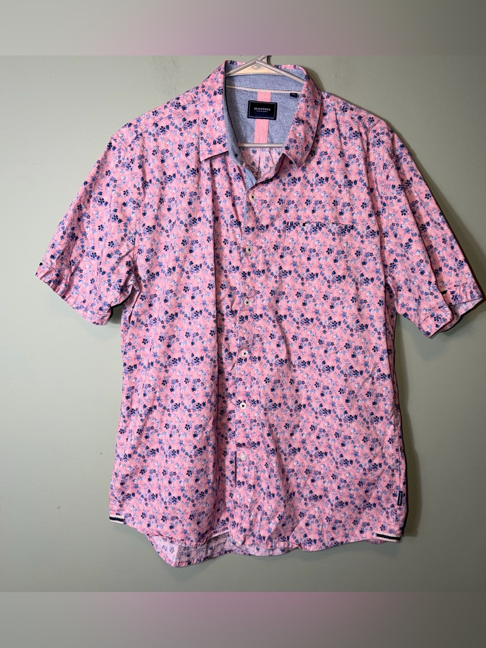 7 Diamonds Men’s Pink Floral Short-Sleeve Button-Down Shirt XL